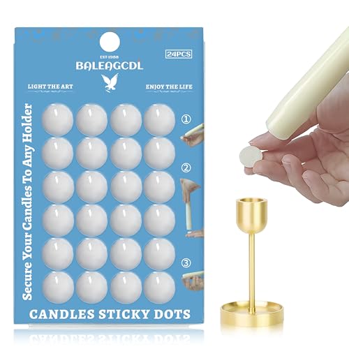 Taper Candle Sticky Dots - White Wax Candle Adhesive Dots - Unscented Cire Adhesive for Secure Candle Placement - Easy Clean and Traceless for DIY Projects - Pack of 24 EAG-CSD-WHITE