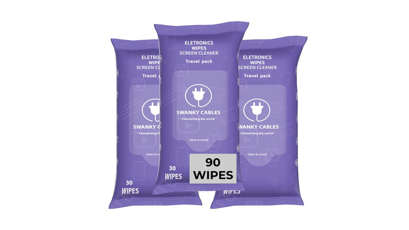 Swanky Wipes: Screen Cleaner Wipes - Electronics, Computer, TV, Laptop Monitor & Lens Cleaner, Travel Size Cleaning Wipes for Home, Office & On-the-Go, Includes Microfiber Cloth - Soft Wipes, 90 Count