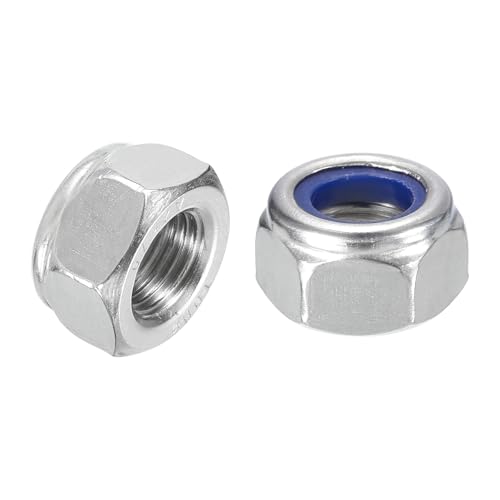uxcell 50Pcs M12x1.25mm Nylon Insert Hex Lock Nuts, 304 Stainless Steel Self-Locking Nylon Insert Stop Nut for Industrial Construction Fasteners, Silver&Blue 50