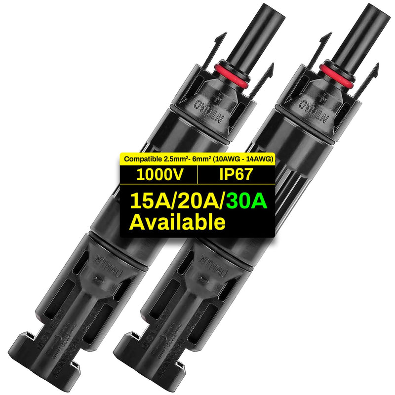 Pack of 2 30A Diode Plugs for Solar Panel Connection, 15A/20A/30A 1000V Blocking Diodes, Reverse Current Protection Diode Solar Plug Against Hot Spot Effect, IP67, for PV Solar System DIY Cable 30 A solar plug Diodes Solarplug