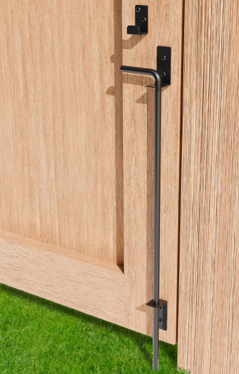 24" Heavy Duty Cane Bolt Gate Drop Rod Extra Thick Hardware Ground Latch for Wood PVC Vinyl Metal Fences Gates, Double Doors, Black Solid Steel-1 Pack 24 Inch 1