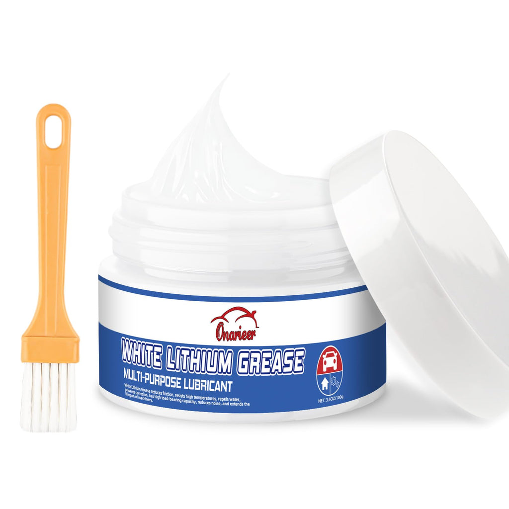 White Lithium Grease, 3.5oz, Multi-Purpose Lubricant Lithium Grease with Brush, Garage Door Hinge Lubricant for Metal-to-Metal Applications, Ideal for Automotive, Marine, and Industrial Use