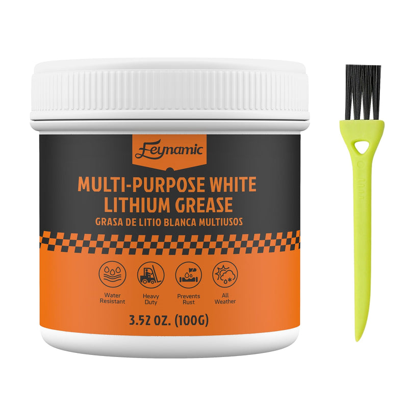 Multi Purpose White Lithium Grease 3.52 Oz for Automotive Brake Calipers Door Hinges Bike Bearings Tracks High Temp Heavy Duty NLGI 2 Lubricant Protects Against Rust and Corrosion (100g)