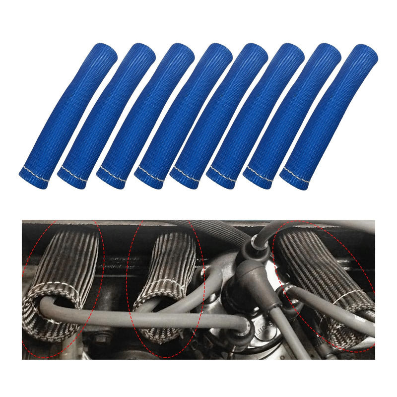 8 PCS Spark Plug Wire Boots, 6 Inch Automotive Spark Plugs Heat Shields Cover, 1200° Vehicle Spark Plug Wire Boots Heat Shield Protector, Universal Car Accessories (Blue) Blue