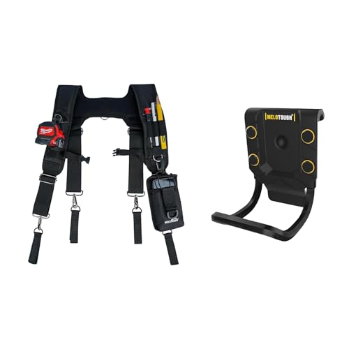 MELOTOUGH Tool Belt Suspenders Construction Bag Suspenders Padded Work belt Suspenders,Black Hammer Belt Holder