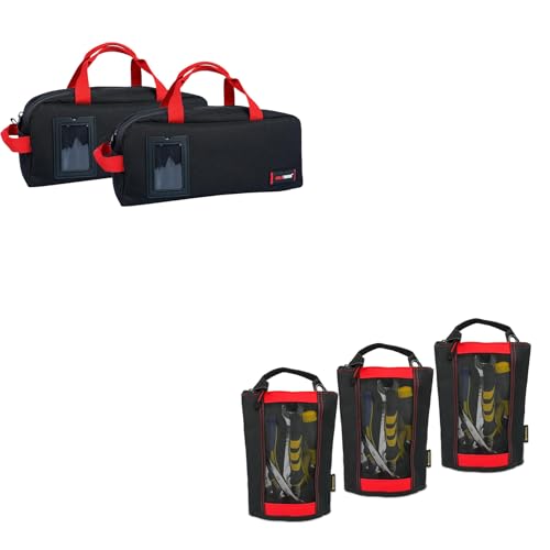 MELOTOUGH Tool Tote Bag Canvas Tool Storage Bag Combo Kit-Includes 1 Medium & 1 Big Toolbag,Zipper Tool Pouch Zipper small tool bag -Fastener bag with Mesh Window and Hanging Grommets