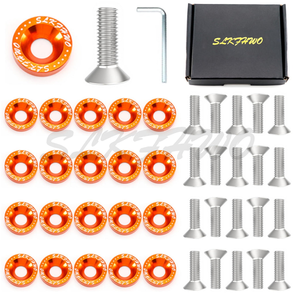 6063-T6 Hard Aluminum Alloy Fender Washer 20 Pieces CNC Precision Machining Fender Bumper Engine Compartment Washer Installation Kit （orange color） orange color