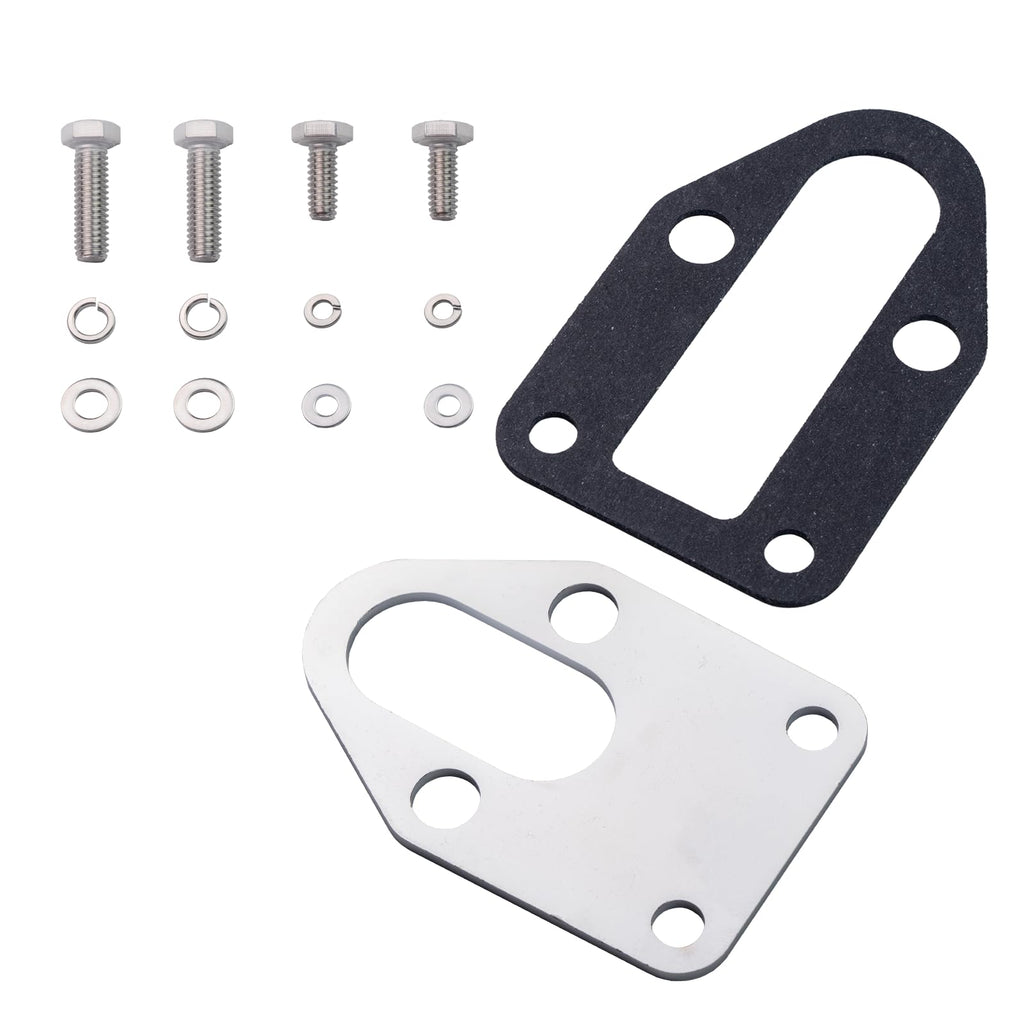 Chrome Fuel Pump Block Off Plate with Gasket & Stainless Hex Small Block Engine Hex Bolt Kit, for SBC 265 283 327 305 302 350 383 400 SB Engine