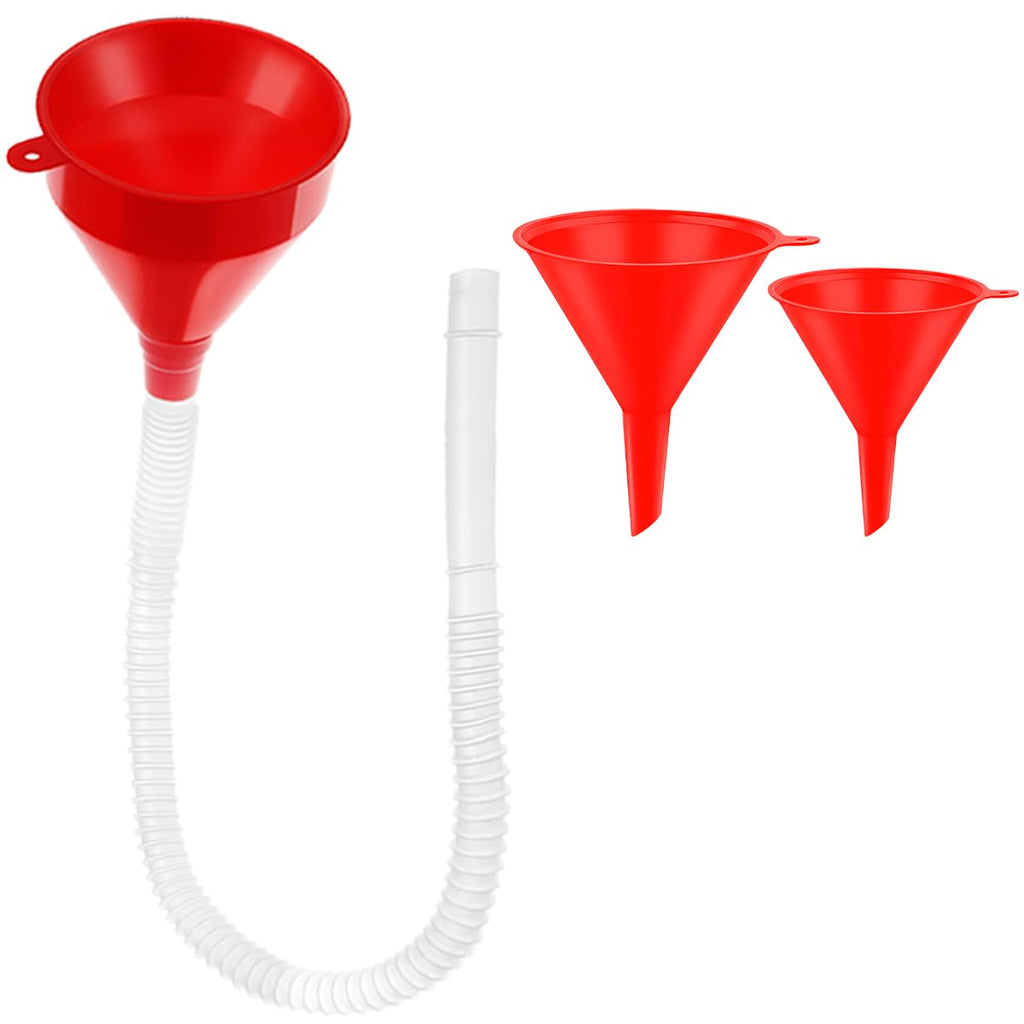 3 Pack Automotive Oil Funnels Set, Right Angle Funnels, Car Plastic Long Neck Gas Fluid Funnel Kit with 23" Flexible Removable Hose for Water, Fuel, Oil Change