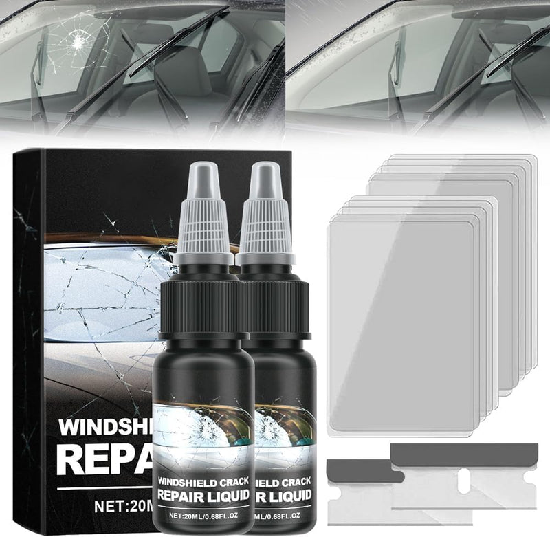 Windshield Crack Repair Kit, 2024 New Windshield Crack Repair Fluid Window Automotive Windscreen Tool, Glass Repair Fluid for Fixing Chips and Star Shaped Crack (2pcs)