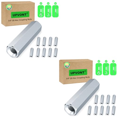 Hex Coupling Nuts, Rod Coupling Nuts 1/4"-20 UNC, 1-3/4" Length (60 PCS), Ideal for Threaded Rods & Studs, 1.75-Inch Length with Zinc Plating