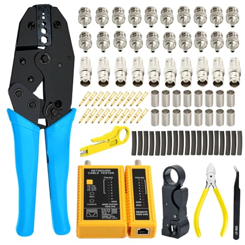 Gaobige Coaxial Cable Tool Kit - BNC Crimp tool for RG58, RG59, RG62, RG174, 20PCS BNC Male Crimp Connectors for RG58 and 10PCS Female to Female Connectors, Heat Shrink Tubing Cable Tester, Stripper