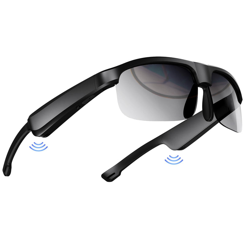 Smart Glasses, Polarized Bluetooth Sunglasses with Speaker, Voice Assistant, Open Ear, UV Protection Outdoor Audio Glass Black Frame-Black Lens-Style2