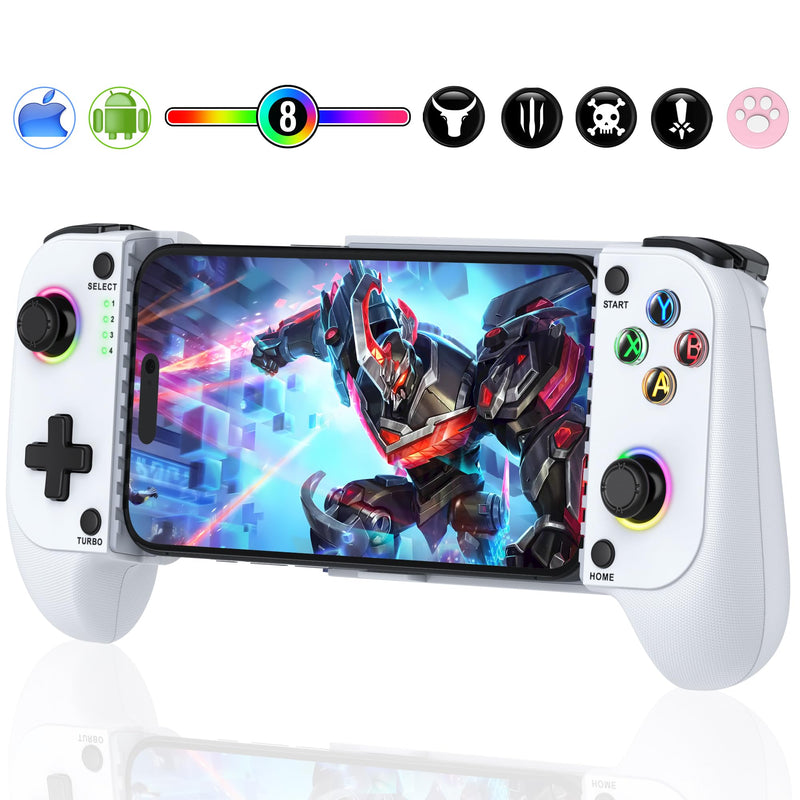 Phone Controller for iphone/Android with Hall Effect Joystick,Upgraded Retractable Mobile Gaming Controller with Case Support,RGB iphone Controller for Gaming Support PS Remote Play,Xbox Game Pass,Steam Link,Call of Duty,Roblox