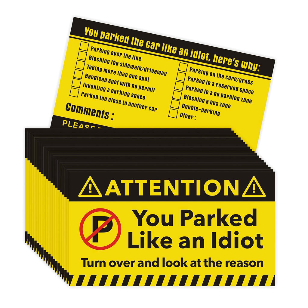 160 Pieces Bad Parking Cards You Parked Like an Idiot Cards Bad Parking Stickers Funny Parking Violation Cards with Multi Violation Reasons 3.5 x 2 Inches