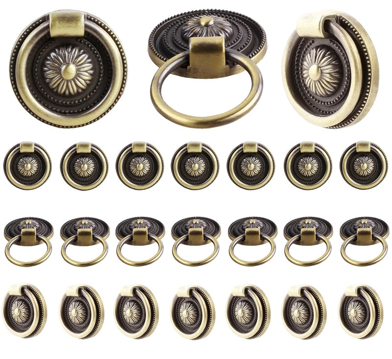 24 Pcs Antique Drawer Pull Ring Cabinet Ring Handle Cabinet Drawer Dressing Knob Handle Antique Brass, 24 Pcs Bronze Color