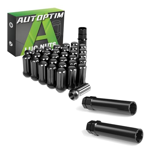 AUTOPTIM M14x1.5 Black Lug Nuts & 2 Piece 6 & 7 Spline Lug Nut Socket Key