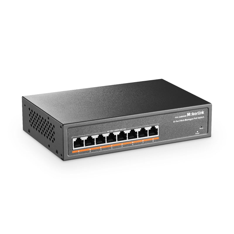 MokerLink 8 Port PoE Gigabit Managed Switch, 8x100/1000Mbps PoE+ Port, IEEE802.3af/at, 120W Power Supply, L2 Smart Web Managed, Fanless Metal Ethernet Switch 8 Gigabit PoE Managed