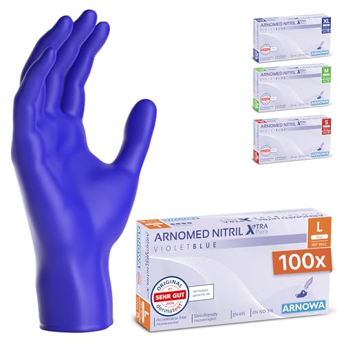 Arnomed Disposable Gloves, Accelerator Free, Nitrile Gloves, L, Pack of 100 | Disposable gloves, skin-friendly, nitrile gloves, disposable purple blue, allergy-friendly rubber gloves, powder-free