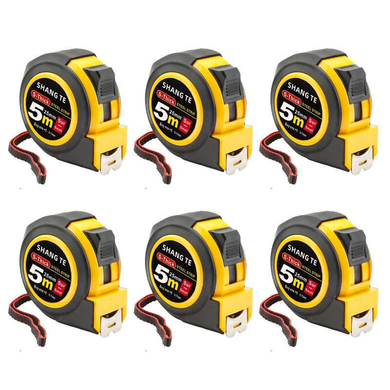 6 Pack Steel Measuring Tape, Tape Measure 16 ft, Measuring Tape Retractable, 16-Foot Basics Self-Locking Measurement Tape, Self Lock Auto Lock Tape Rule Imperial/Metric Tape Measure for Body 6 Pack