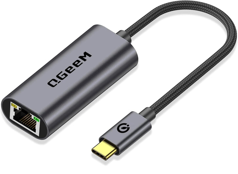USB C to Ethernet Adapter, QGeeM Gigabit Ethernet to USB Type C, Thunderbolt 3/4 to RJ45 LAN Network Adapter Compatible for iPhone 15 Pro/max, MacBook Pro/Air, iPad Pro, Dell XPS etc-Classic Gray Classic Gray