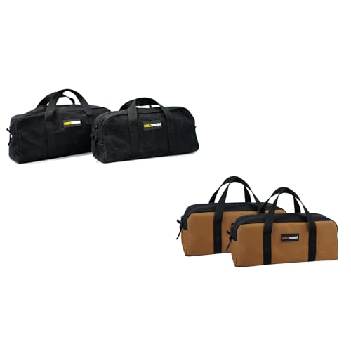 MELOTOUGH Canvas Utility Tool Tote bag Combo Kit-Includes 4 Medium Tool Organizer Bags for Electrician, Plumbing, Gardening, HVAC & More (Black & Tan)