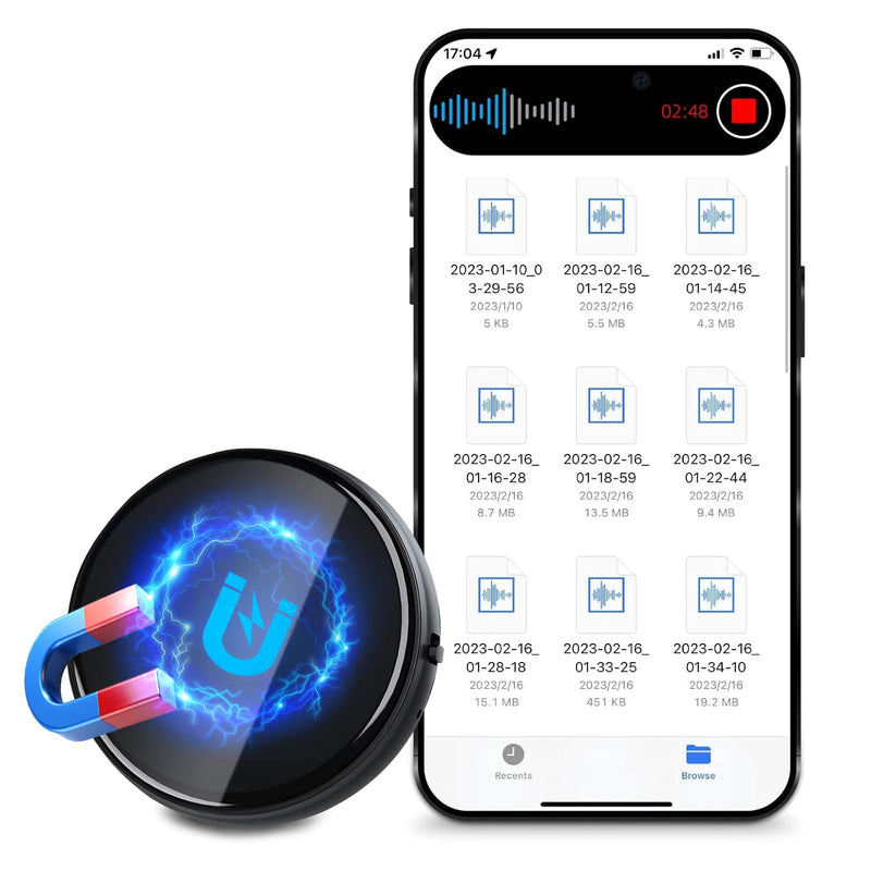 3072Kbps Magnetic Voice Recorder, Audio Recorder with AI-Intelligent Triple Noise Cancellation, 64GB Voice Activated Recorder with 4000Hours Store, Recording Device for Lectures, Meetings, Intervie