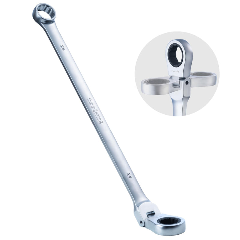 toolant Extra Long Ratcheting Wrench, Flex Head & Fixed Offset Head Double Box End Combination Wrench, CR-V Steel, Metric 24mm 24 mm