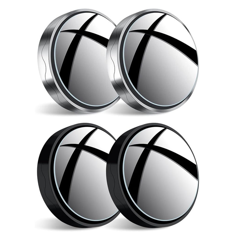 Suction Cup Blind Spot Mirror Car Accessories,2024 Newest Car Blind Spot Mirrors Convex Blind Spot Mirrors for Car,360°Wide Angle Side Rear View Mirror with Powerful Adjustable 2pc Silvery+2pc Black