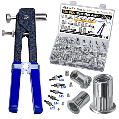ASKWAY Pressure Rivet Nut Tool Kit, 430Pcs Aluminum Rivet Nut Combination 430 PCS Rivet Nut Tool Kit