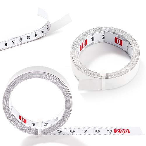 YIXISI 2 x 2 m self-adhesive tape measure, metric for gluing, left to right, for T-rail milling cutter, table saw, woodworking tool, white 2m - From left to right - 2 pieces