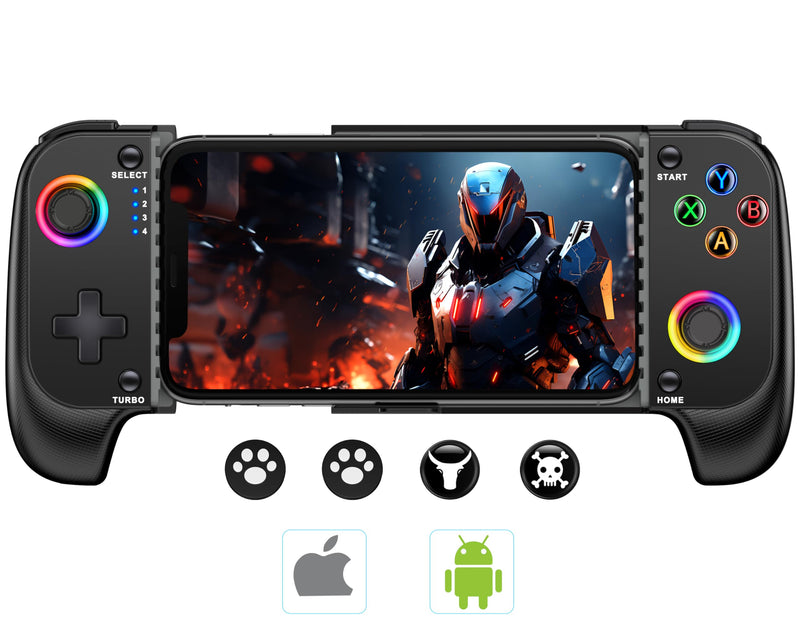 MystNova Wireless Phone Mobile Gaming Controller for iPhone/Android - Turn Your iPhone into a Gaming Console - Play Xbox, PlayStation, Steam Link, Cloud Gamepad for iOS with RGB Black