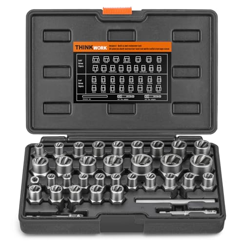 35 Pcs Bolt Extractor Kit, 1/4" & 3/8" Drive Impact Bolt & Nut Remover Set 35-Piece