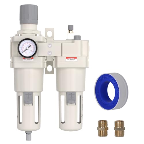 AIRZOE 1" NPT Air Filter Regulator Lubricator Combo AC5010-10 1"NPT Semi-auto Drain / White