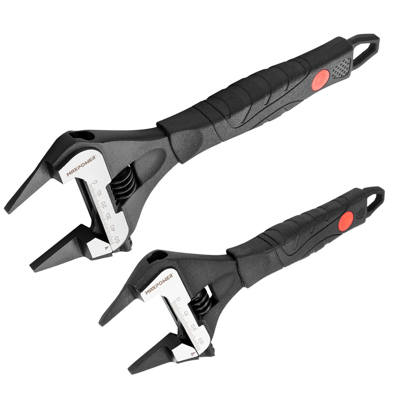 MAXPOWER Slim Adjustable Wrench Set, 6" & 10" Wide Jaw Opening, Dual Scale With Metric and SAE Plumbing Wrenches, Deep Jaw With Soft Grip Handle 6" 10"
