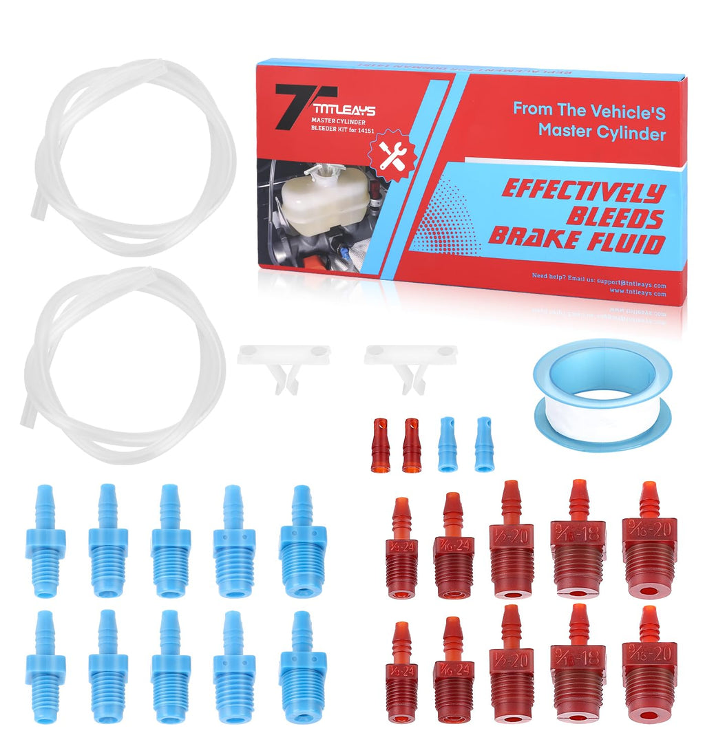 Master Cylinder Bleeder Kit Replacement for 14151, Brake Bleeding Kit, Imperial and Metric Connection Fittings, 22" Hose x2, Clamp x2, with PTFE Tape, Coolant Bleeder Tools Kit