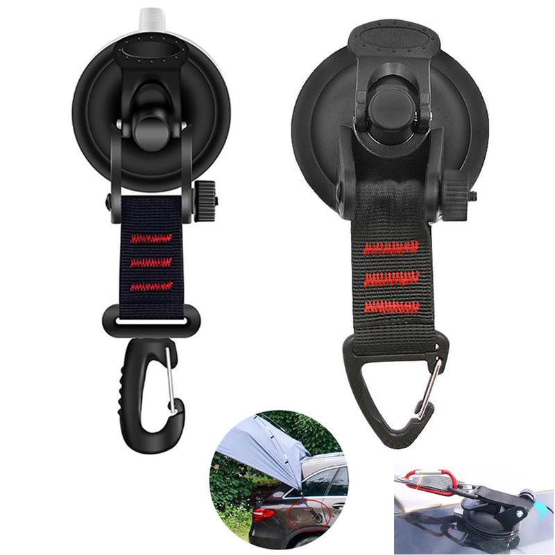 2 Pack Suction Cup Hooks Anchor Heavy Duty Camping Tie Down Hook Buckle for RV Car Tent Awning Tarp Canopy Mount to Glass Roof Door Window Outdoor Camper