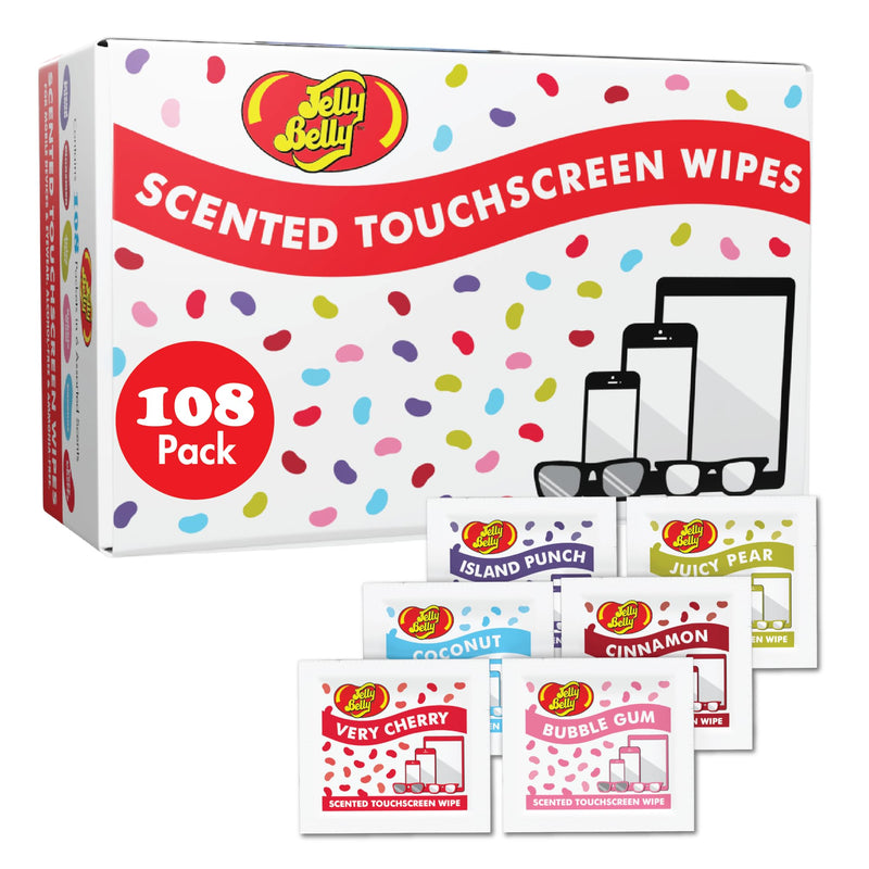 Jelly Belly Scented Wipes, 6 Assorted Scents Eye Glasses Cleaner Wipes, Lens Wipes for Sunglasses Touchscreen Cleaner, Eyeglass Cleaning Wipes, Glasses Wipes Lens Cleaner for iPhone/Laptop, 108-Pack