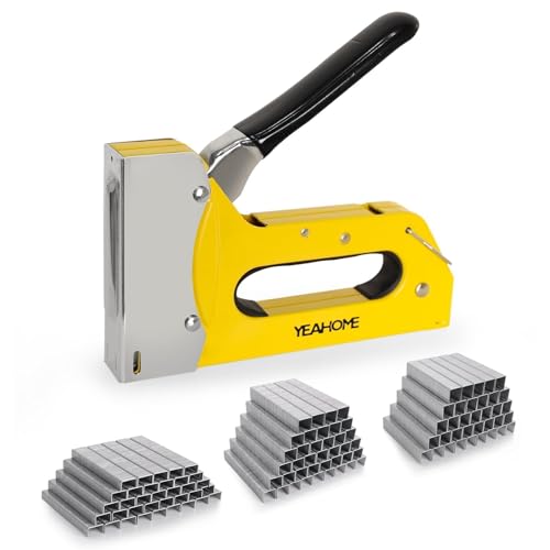 YEAHOME T50 Heavy Duty Staple Gun Kit, Upholstery Staple Gun with 6000 T50 Staples of 1/4, 3/8, 1/2 Inch, Manual Stapler Gun for Wood, Crafts, Wall, DIY & Professional Use Yellow, T50 Staple Gun, with 6000 Staples