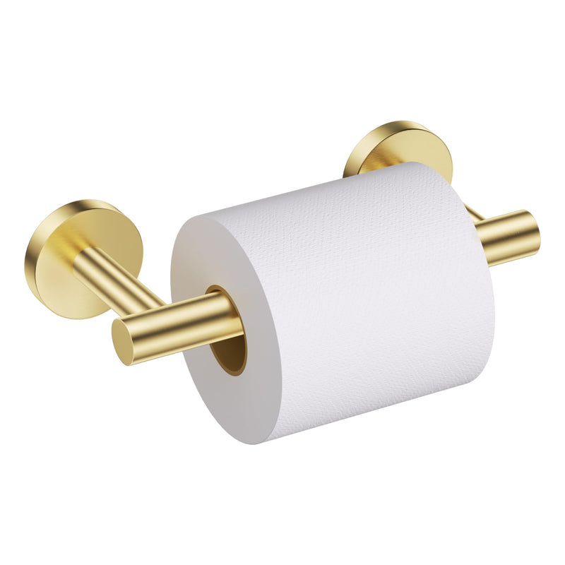 Brushed Gold Toilet Paper Holder Wall Mount, Double Base Large Toilet Paper Roll Holder Stainless Steel Bathroom Hardware Accessories, Commercial Toilet Paper Dispenser Brushed Gold Round