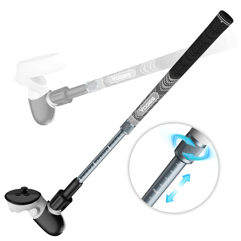 YOGES Adjustable Length VR Golf Club Handle for Meta Quest 3S/Quest 3/Oculus Quest 2, 90 Degree Virtual Reality Baseball Controller Attachment, Simulator Real Golf Game (ONLY for Right Controller) Black/Grey