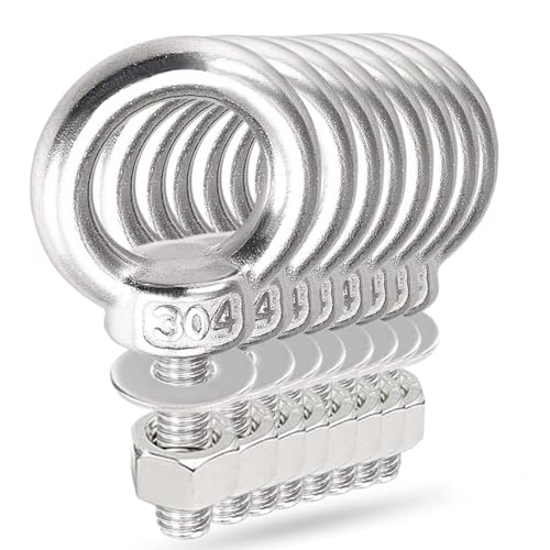 Lifting Shoulder Eye Bolts, Heavy Duty Screw Bolt 304 Stainless Steel Lifting Ring Threaded Eyebolts with Washers and Nuts for Indoor Outdoor 1/2"-29 x 3.60" 8