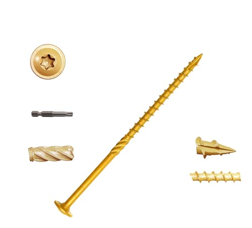 Construction Lag Screws, T30 Decking Screws, #14 x 5 Inches Structural Wood Screws for Timber,Log,Landscaping Wood with 1/4" Shank Torx Bit, Pack of 50 #14 x 5" Bronze