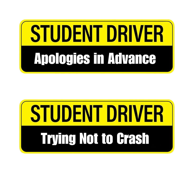 Student Driver Magnet for Car - 2-Pack Reflective Funny Magnetic Bumper Sticker Set - Removable Novice Driver Safety Attention Sign - Weather-Resistant 10 x 3.5 Yellow-black