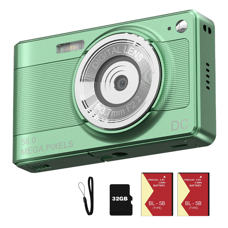 Digital Camera, FHD 1080P Digital Cameras for Kids Boys Girls Compact Digital Point and Shoot Camera with 8X Zoom Anti Shake 32GB Card Small Kids Camera, Green