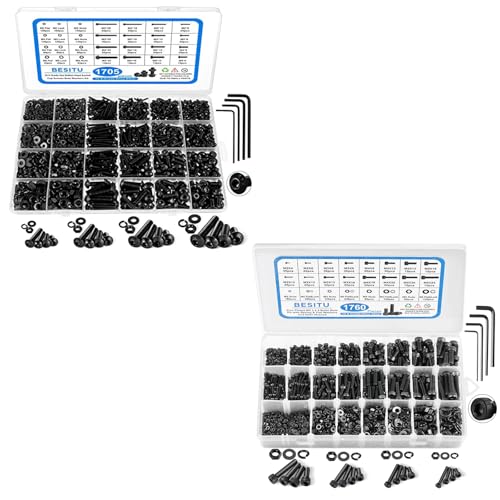 Besitu 1760pcs M2 M3 M4 M5 Metric Screw Assortment and 1705 Pcs Machine Screw Assortment Kit