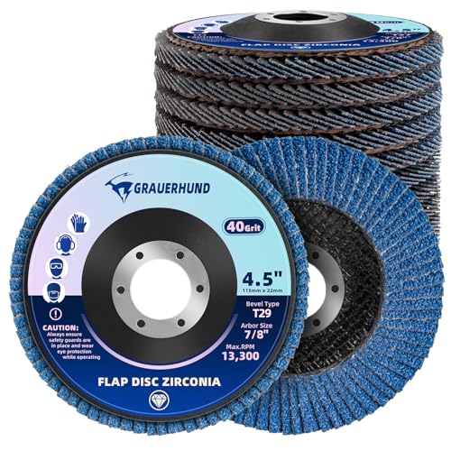 10 Pack Flap 4 1/2" x 7/8" for Angle Grinder, 40 Grit T29 Flap Sanding Discs, 4 1/2 Inch Grinding Wheels, Zirconia Grinding Discs for Metal, Wood, and Stainless Steel Finishing #40 29 10