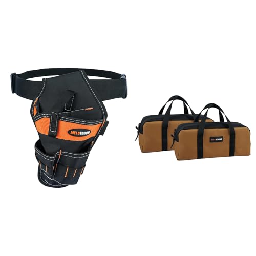 MELOTOUGH Tradesman Pro Drill Pouch for Tool Belt Left Handed Belt Cordless Drill Holder, 14 Inch Tool Tote Bag with Zipper Heavy Duty Portable Tool Organizer Bag for Electrician,HVAC,Carpenter