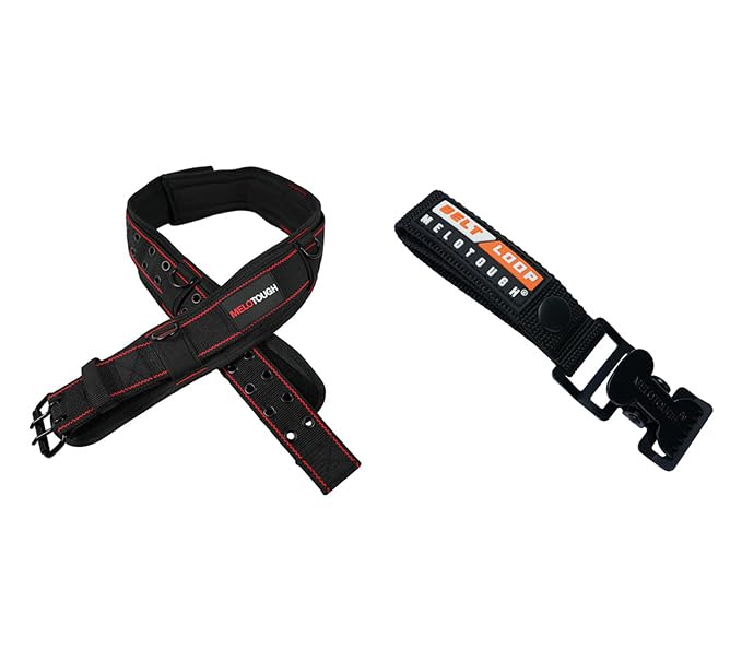 MELOTOUGH 1 PCS Padded Tool Belt with D ring for men construction Strong Durable Double Metal Roller Buckle + 1 PCS Work Glove Holder