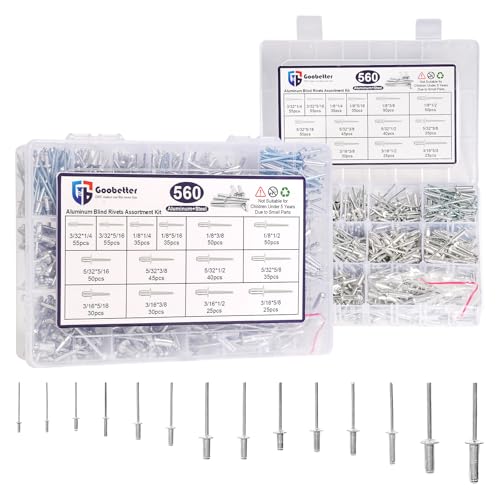 560 Pcs 14 Sizes Pop Rivets Assortment Kit, Aluminum Rivets, 3/32" 1/8" 5/32" 3/16" 1/4" Blind Rivets for Metal, Dome Head rivet kit(Silver) Silver